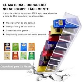 Caja para Té de Bolsa con 8 Compartimentos, Organizador de Te para Infusiones, Organizador Caja para Bolsas de Té Caja de Plástico para Té, Paquete de Azúcar, Especias, Café