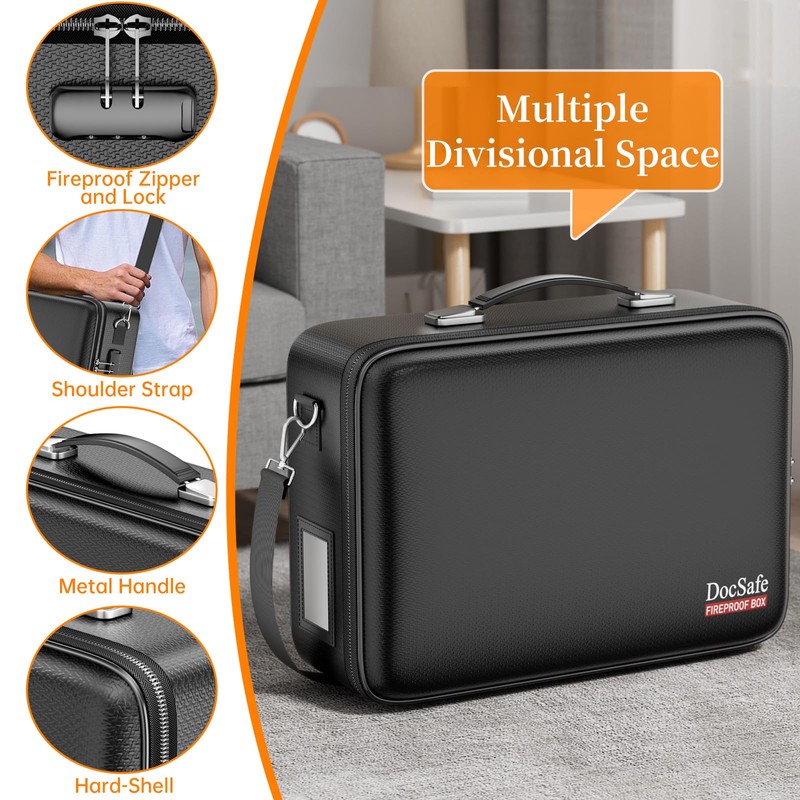DocSafe Fireproof Document Box with Lock, Hard Case File Organizer