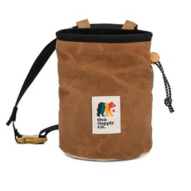Oso Supply Co - Cascadia Waxed Canvas Chalk Bag - Zipper Pocket & Mesh Pouch for Bouldering, Rock Climbing, Gym, Weightlifting – Water-Resistant, Adjustable Belt, Wide Opening (Chestnut Brown/Khaki)
