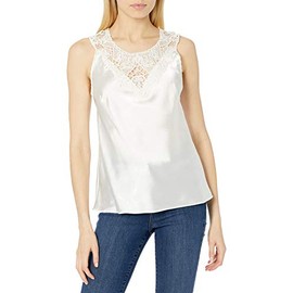 Cinema Etoile Women's Charmeuse Camisole with Medallion Lace, Ivory, Small