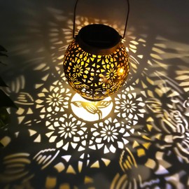 Namolit Patio Lawn Spherical Skeleton Projection Lamp Metal Butterfly Dragonfly Hummingbird Lights