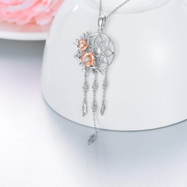 MBSUUH Dream Catcher Pendant Necklace 925 Sterling Silver Rose Flower Dreamcatcher Jewelry Birthday Gifts for Women Wife Mom
