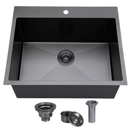 SHACO 18x18 Inch Drop In Black Bar Sink, 18 Inch Gunmetal Black Small Kitchen Sink, Stainless Steel 16 Gauge Single Bowl Laundry Prep RV Sink with Strainer Drain