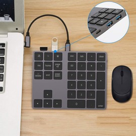 Number Pad BT Numeric Keypad 34 Key Keyboard HUB TypeC USB 3.0 Fit for, Number Pad with 2 USB 3.0 Interface for Computer Laptop,OS,(Silver) (Black)