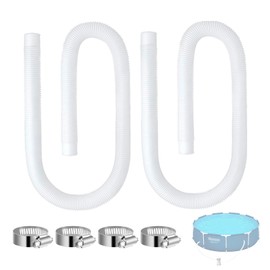 Pool Hose Compatible with Bestway Above Ground Pools, Pool Filter Hose Replacement, 1.25 x 59 Inch Pump Hoses, Compatible with Intex Pump Models 607, 637, 2 Pack 1 1/4 Hoses with 4 Metal Clamps