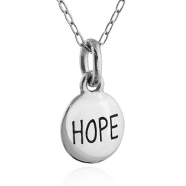 FashionJunkie4Life Sterling Silver Tiny Round Hope Charm Necklace, 18" Chain