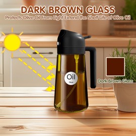 YARRAMATE 16oz/470ml Light-Blocking Dark Oil Sprayer for Cooking, 2 in 1 Olive Oil Dispenser Bottle for Kitchen, Premium Dark Amber Glass Oil Bottle, Food-Grade Oil Mister for Air Fryer, BBQ (Black)