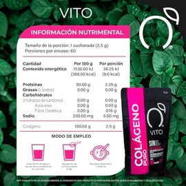 VITO Vitaminas Totales | Colágeno 100% Puro | Péptidos de Colágeno Bioactivos | 60 porciones de 2.5 g | 150 g