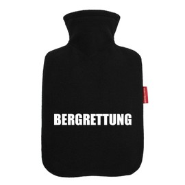 Huuraa Wärmflasche Bergrettung Schriftzug Geschenk 1,8 Liter Black Classic Veloursbezug Bergrettung Präsent
