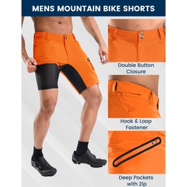 Nepest Mens MTB Mountain Bike Shorts Lightweight 3D Padding Liner Bicycle Biking Cycling Cycle Biker Shorts with Pockets Orange,XL