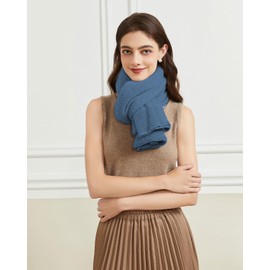 BRYCTSISEN Women's Lightweight Cashmere Shawl Wrap Scarf with Sleeves Outer Warm Knitted Open Front Poncho Cape Fall Winter (30% Cashmere+70% Nylon, Blue)