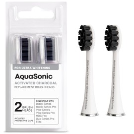 AquaSonic - Juego de 2 cabezales de cepillo de carbón activado, cabezales de cepillo ultra blanqueador, compatibles con Black Series, Black Series Pro, Vibe Series, Duo Pro Series (blanco)