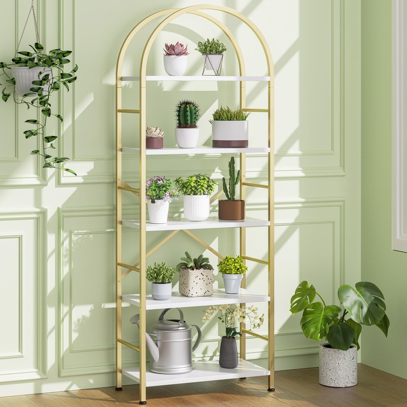 Shintenchi Bookshelf, Arched Bookshelf 5 Tier Bookcase, Tall Bookcase Shelf