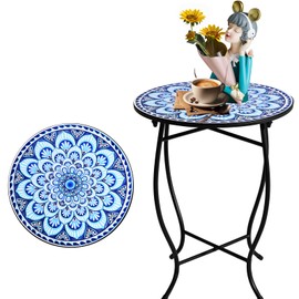Patio Side Tables, 14" Indoor Outdoor Metal Side Table for Poolside Bistro Balcony Yard Porch Bedside, Weather Resistant Metal Accent Table for Indoor Outdoor Use, Easy Assembly