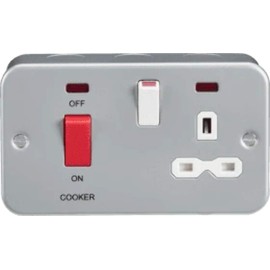 Knightsbridge MR8333N Metal Clad 2G 45A DP Cooker Switch and 13A Switched Socket with Neons, Grey