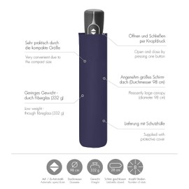 doppler Fibre Magic Uni Pocket Umbrella - Very Light Thanks to Fibreglass - Automatic Open/Close, blue, Elegant and understated