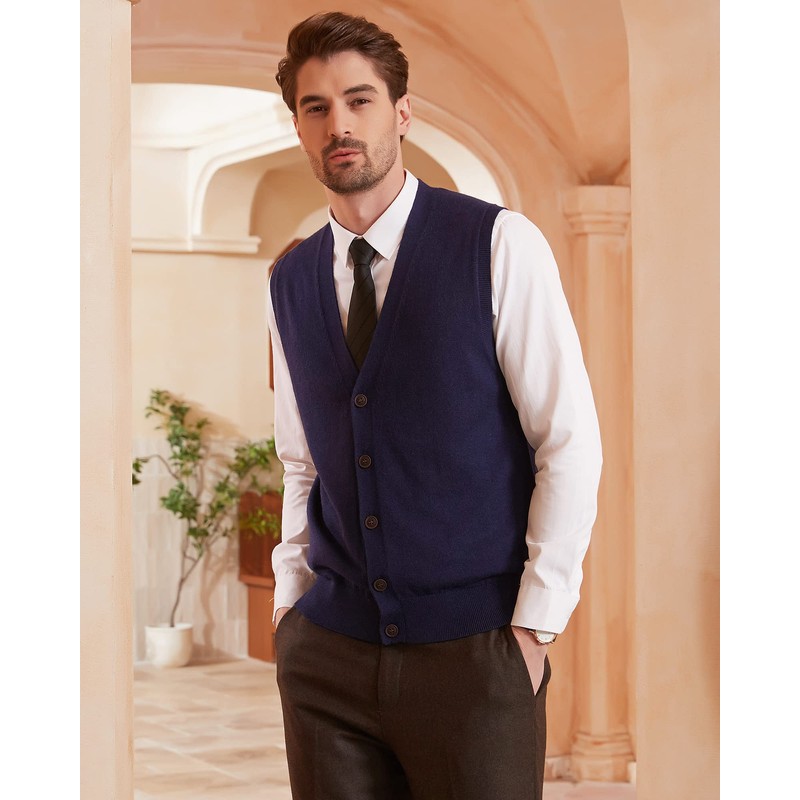 CHAUDER Mens Relaxed Fit V Neck Vest Cardigan Cashmere Wool