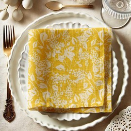 Vargottam Vibrant Yellow Floral Cotton Muslin Napkins - Set of 12, 20-Inch, Luxurious & Absorbent, Perfect for Festive Occasions, Outdoor Dining, and Home Decor - Machine Washable