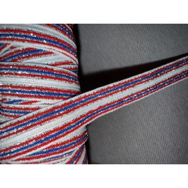Unbranded 10 yards red white blue metallic stripes 4th july stretch foldover elastic 5/8"