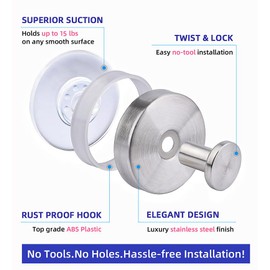 Upgrade Suction Cup Hooks for Wreaths on Glass, 2025 New Stainless Steel Waterproof No-Drill Suction Cup Hooks, Household Wreath Hanger Holder for Glass Window Door Bathroom Mirrors (2 Silver, 2)