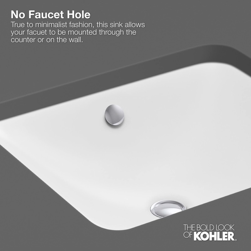 KOHLER 8189-0 Verticyl 17" Rectangular Undermount Bathroom Sink, Vitreous Lavatory