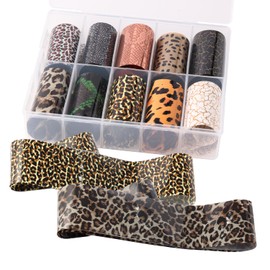 Nail Art Foil Transfer Stickers Laser Nail Foil Decals Supplies Animal Texture Designs Glue Transfer Nail Sticker for Women Fingernails and Toenails Decorations Manicure Tips 10Sheets