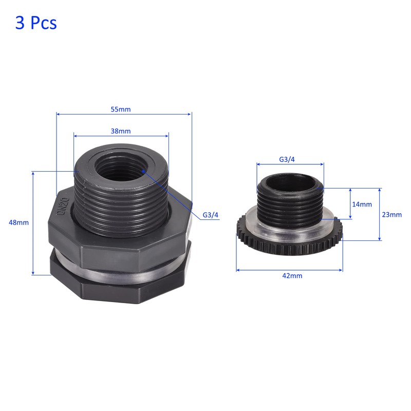 M METERXITY 3 Sets PVC Bulkhead Fitting Long Thread Bulkhead