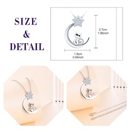feilok Women's Necklace Moon Cat Chain Star Necklace Women's Silver 925 Chain Pendant Cubic Zirconia Women's Necklace for Women Valentine's Day, Cubic Zirconia