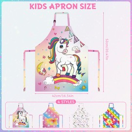 PLULON 4 Pcs Kids Aprons with Pockets Painting Apron for Kids, Rainbow Unicorn Apron Adjustable Strap Kids Apron for Painting Cooking Baking Girls Boys Paint Apron Unicorn Party Supplies, 3-8 Years
