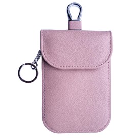 RFID Signal Blocker Faraday Pouch for Car Keys, Premium PU Leather, Jammer for Keyless Entry, Relay Attack Prevention (Dark Pink)