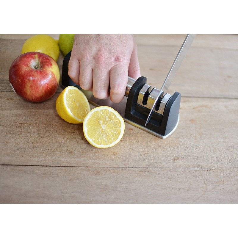 プロフェッショナルナイフシャープナー 直刀や鋸歯状の刃用 ダイヤモンドでコーティングされた2段階の研磨砥石車システム 黒