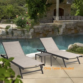 Crestlive Products Chaise Lounge Table, Aluminum Square Side/End Table, Small Patio Coffee Bistro Table for Outdoor Indoor (Brown)