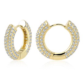 ALEXCRAFT 14K Silver 925 Chunky Earrings Gold Heart Hoop Earrings Small with Zirconia Golden Earrings Women's Gift for Women Girlfriend Mum Girls, Yellow Gold