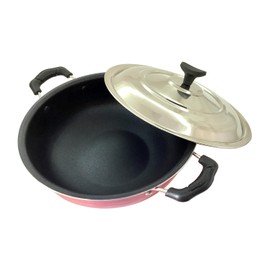 YADNESH Aluminum Kadai Indian Cooking Pan Deep Fry Kadhai with Stainless Steel Lid Skillet Wok Frying Pan Indian Cooking Sauces Stews Soups Wok Stir Fry Traditional 2.5 Litres