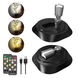 LEASTYLE LED Wireless Spotlights with Remote Rechargeable Up Lights Indoor with 3000K/4000K/6000K Battery Operated Lights with Timer Dimmable Accent Light Uplighting for Plant,Black+Silver,2 Pack