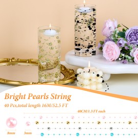 EGKamh 40 Pcs Artificial Floating Beads Pearls String, Porcelain Yellow 8+3mm Faux Pearl Bead Strings for Centerpieces Vases Filler, Candles, Crafts Party Home Table Decor