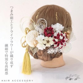 Bud Flower Hair Ornament, Graduation Ceremony, Dry Flower, Mizuhiki, Gold Leak, Kimono, Kimono, Hakama, Headdress, Wedding, Shichi-Go-San hair-212 (Bordeaux)