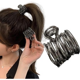 Hair Claw Hair Clip Ponytail Clip Metal Line Hair Ornament Ponytail Antique Ponytail Ring (Black)