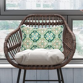 FUNHOME Set of 2 Patio Lumbar Pillows with Insert, 12”x20” Waterproof Fade Resistant Outdoor Lumbar Pillow, Decorative Garden All Weather Lumbar Cushions for Home Patio Coach Sofa Use-Green Medal