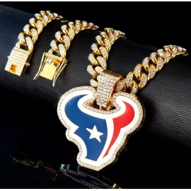 Houston Texans GEM NECKLACE Gold/Silver Bling Hip Hop Pendant & 24'' Chain - Gold
