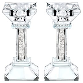 Crystal Candle Holders Set of 2 - 5.3" Tall Crystal Candlestick Holders - Ultra Elegant and Modern Centerpiece Home Decor