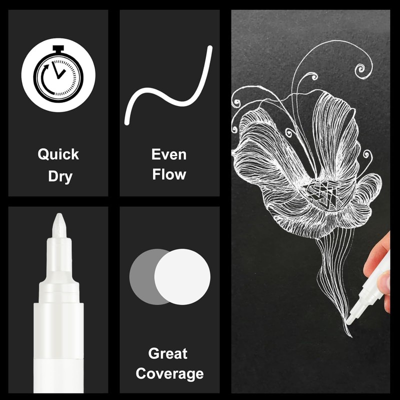 SFAIH Acrylic White Paint Pens - 8 Pack 2-3MM Medium