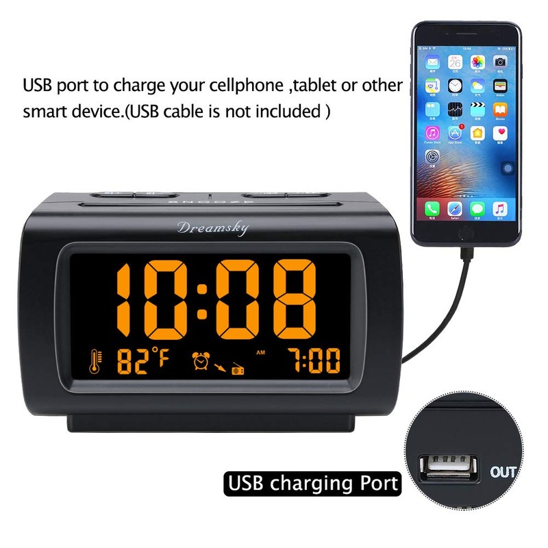 DreamSky Alarm Clock Radios for Bedrooms with Battery Backup, Large