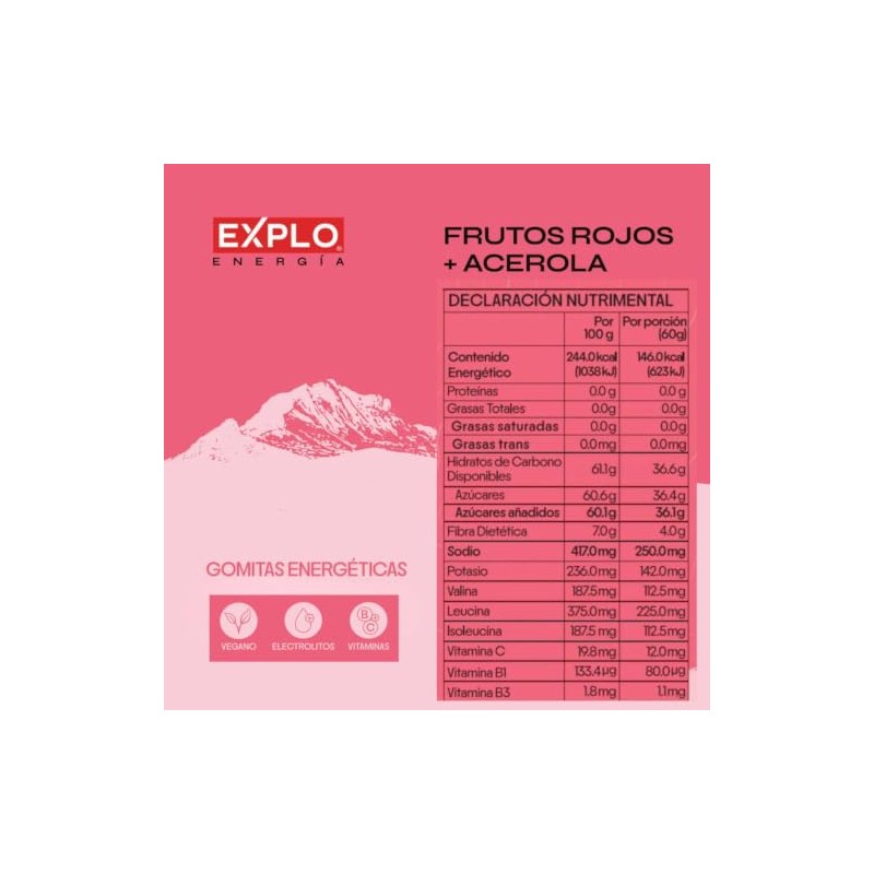 Explo Gomitas Energéticas Frutos Rojos Pack 60g Veganas Electrólitos Bcaas