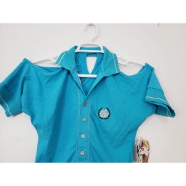 Apple Bottoms Y2K Apple Bottoms Women's Romper Size M Turquoise Cold Shoulder Fairy Festival