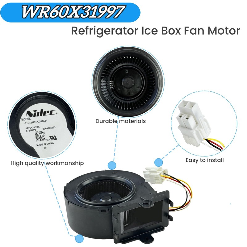 WR60X31997 Refrigerator Ice Box Fan Motor for GE Refrigerator,12VDC,0.23A Whirlpool