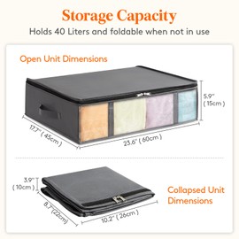 Lifewit 40L Under Bed Storage Containers 4 Pack, Foldable Clothing Storage Bags with Front Clear Window, Closet Organizers and Storage for Towels, Clothes, Blankets, Grey