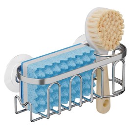 TESOT Sink Caddy Sponge Holder for Kitchen Sink 2 Suspension Options(Suction Cups and Adhesive Hook), SUS304 Stainless Steel, Silver