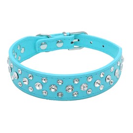 haoyueer Bling Rhinestone PU Leather Crystal Diamond Pet Dog Cat Puppy Collar Black S M L XL … (S, Light Blue)
