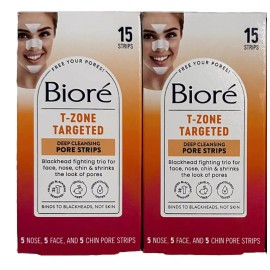 BIORE" 2-Pack BIORE T-ZONE 5 NOSE 5 FACE 5 CHIN TARGETED 15 DEEP CLEANSING PORE STRIPS